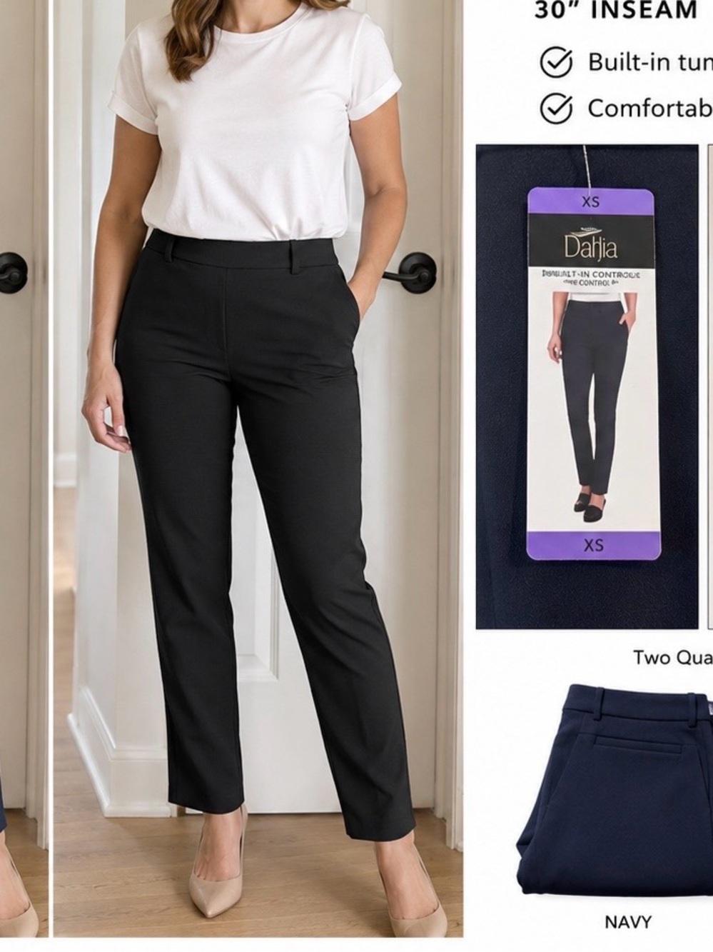 Dalia Black Straight-Leg Work Trousers